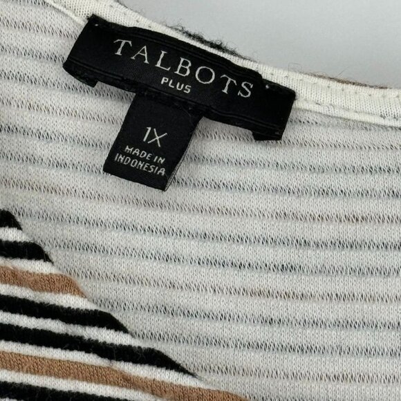 Talbots womens top tunic peplum black tan striped knit size 1X plus short sleeve - Picture 6 of 10